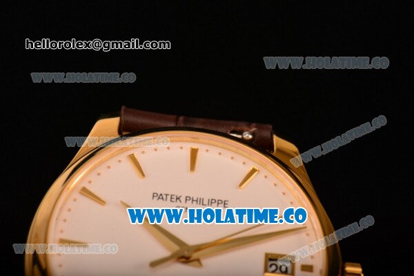 Patek Philippe Calatrava Miyota 9015 Automatic Yellow Gold Case with White Dial and Brown Leather Strap - Stick Markers - Click Image to Close